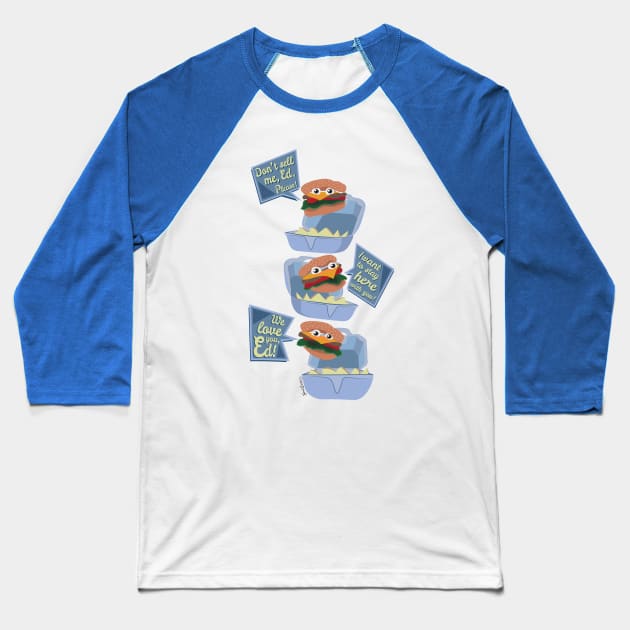 Talking Burger Trio Baseball T-Shirt by Frannotated